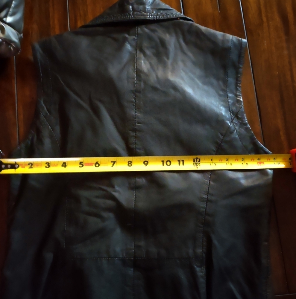 Aqua 100% Leather Black Moto Vest Asymmetrical Zipper Notched Lapel - Picture 8 of 10